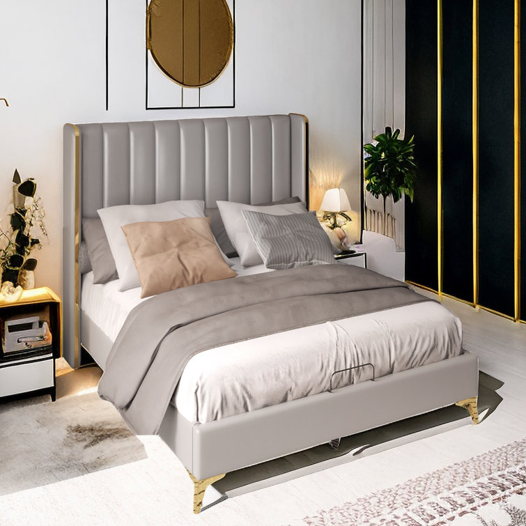 Upholstered bed deals with metal legs